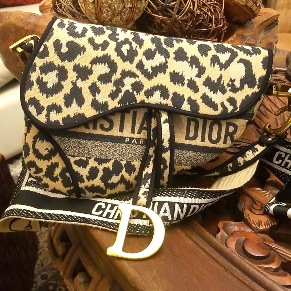 DIOR BOUTIQUE saddle leopard print canvas bag
